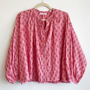 Dôen Jane Blouse Pink Sunflower Block Print Organic Cotton Size small like new